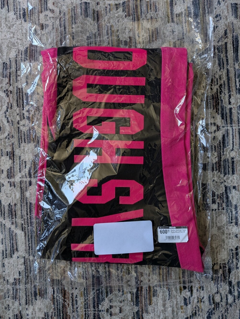 That's A Awful Lot Of Cough Syrup Denim Contrast Flare Pants Black Pink Size 34 - Picture 2 of 9